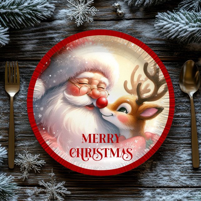 Adorable Cartoon Santa Rudolph Christmas Plates Pappteller (Adorable Cartoon Santa Rudolph Christmas Plates)