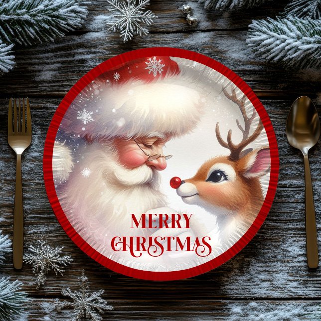 Adorable Cartoon Santa Rudolph Christmas Plates Pappteller (Adorable Cartoon Santa Rudolph Christmas Plates)