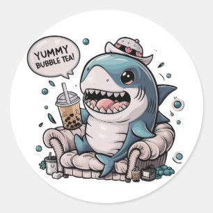 Adorable Cartoon Shark: Cosy, Kawaii Vibes Runder Aufkleber