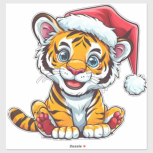 Adorable Cartoon Tiger Cub Tragen einer Weihnachts Aufkleber