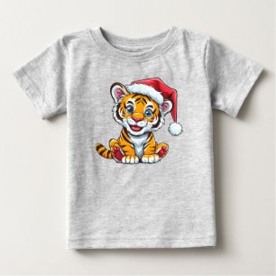 Adorable Cartoon Tiger Cub Tragen einer Weihnachts Baby T-shirt