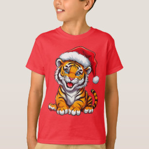 Adorable Cartoon Tiger Cub Tragen einer Weihnachts T-Shirt