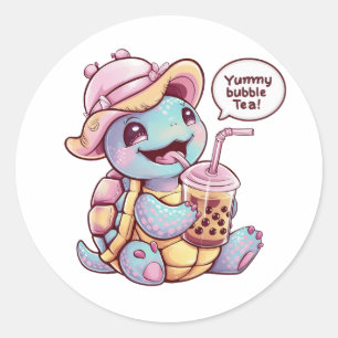 Adorable Cartoon Turtle: Gemütlich, Kawaii Vibes Runder Aufkleber