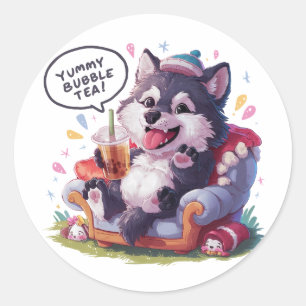 Adorable Cartoon Wolf: Gemütlich, Kawaii Vibes Runder Aufkleber