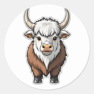 Adorable Cartoon Yak - Niedliches Hochland Runder Aufkleber