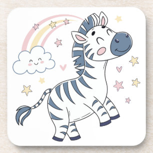 Adorable Cartoon Zebra mit Regenbogen und Sternen Getränkeuntersetzer