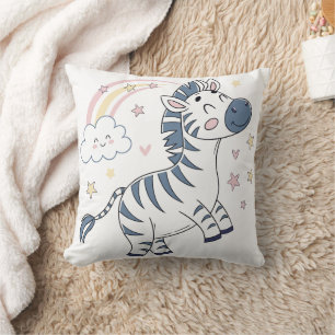 Adorable Cartoon Zebra mit Regenbogen und Sternen  Kissen