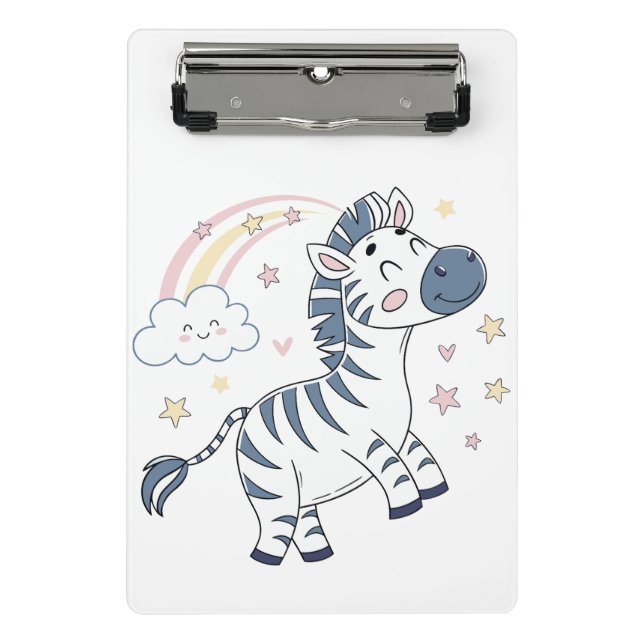 Adorable Cartoon Zebra mit Regenbogen und Sternen  Mini Klemmbrett (Vorderseite)