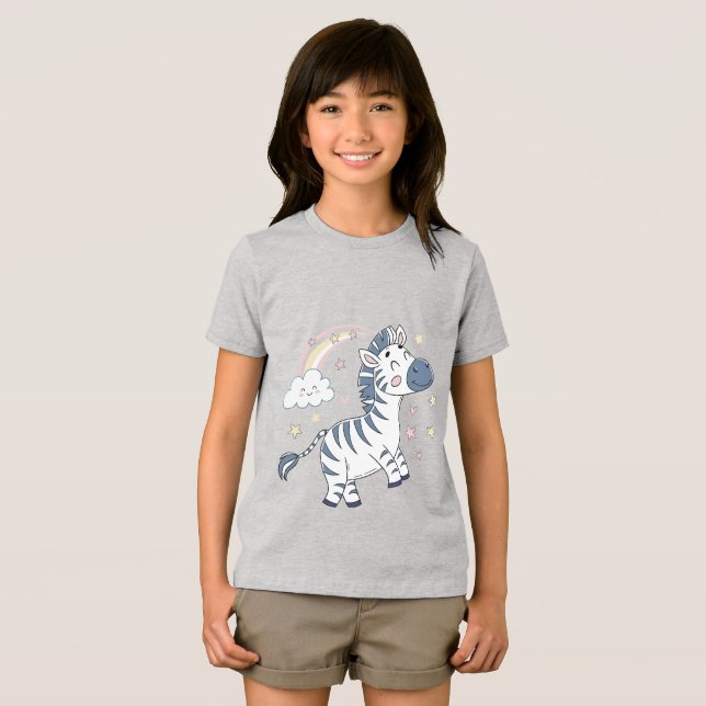 Adorable Cartoon Zebra mit Regenbogen und Sternen  Tri-Blend Shirt (Vorderseite Voll)