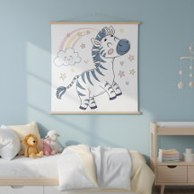 Adorable Cartoon Zebra mit Regenbogen und Sternen