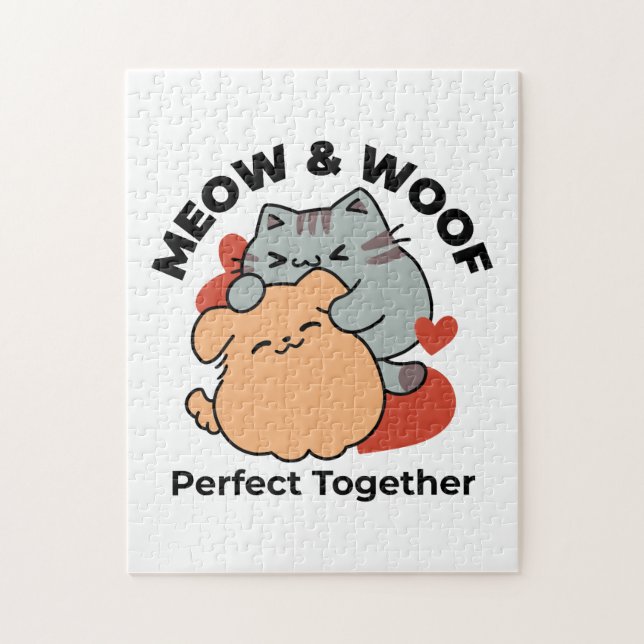 Adorable Cat and Dog Hug - Meow & Woof Design (Vertikal)