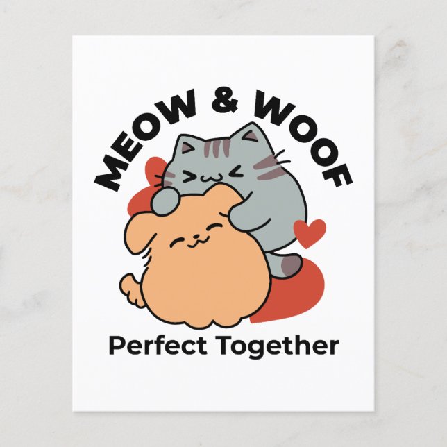Adorable Cat and Dog Hug - Meow & Woof Design Flyer (Vorne)