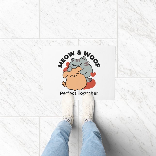 Adorable Cat and Dog Hug - Meow & Woof Design Fußmatte (Indoor)