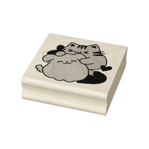 Adorable Cat and Dog Hug - Meow & Woof Design Gummistempel
