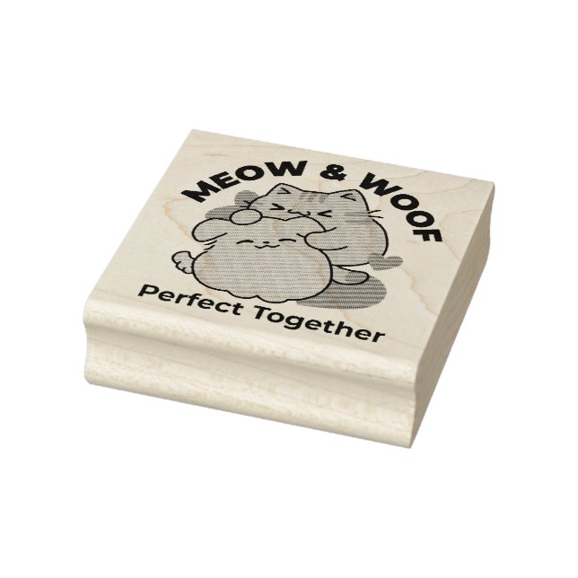 Adorable Cat and Dog Hug - Meow & Woof Design Gummistempel (Stempel)