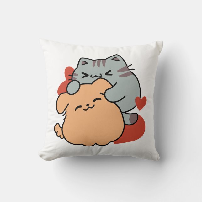 Adorable Cat and Dog Hug - Meow & Woof Design Kissen (Vorderseite)