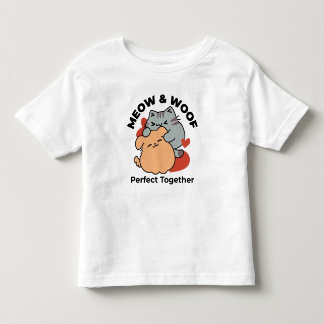 Adorable Cat and Dog Hug - Meow & Woof Design Kleinkind T-shirt (Vorderseite)