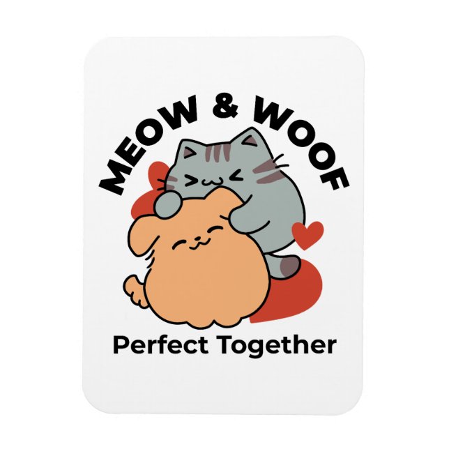 Adorable Cat and Dog Hug - Meow & Woof Design Magnet (Vertikal)