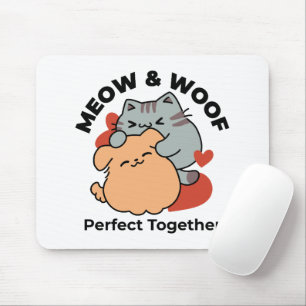 Adorable Cat and Dog Hug - Meow & Woof Design Mousepad