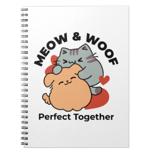 Adorable Cat and Dog Hug - Meow & Woof Design Notizblock