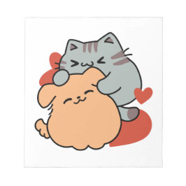 Adorable Cat and Dog Hug - Meow & Woof Design Notizblock