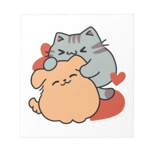 Adorable Cat and Dog Hug - Meow & Woof Design Notizblock