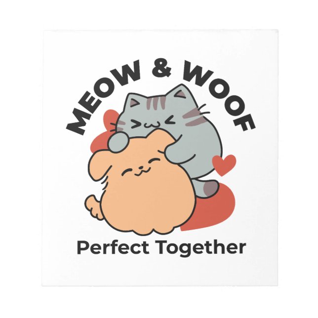 Adorable Cat and Dog Hug - Meow & Woof Design Notizblock (Vorderseite)