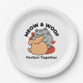 Adorable Cat and Dog Hug - Meow & Woof Design Pappteller