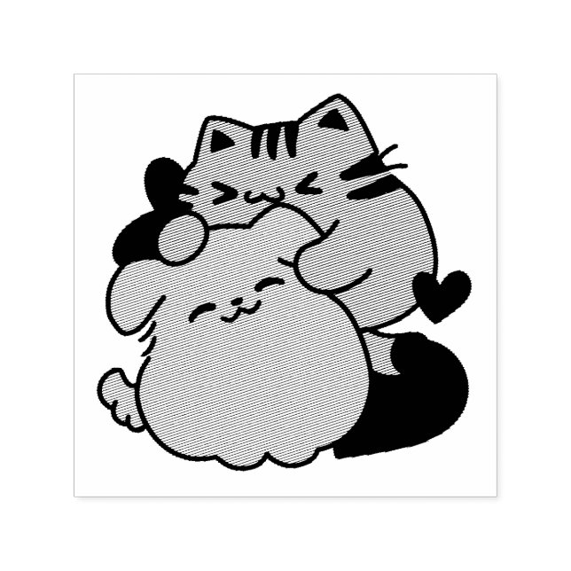 Adorable Cat and Dog Hug - Meow & Woof Design Permastempel (Design)