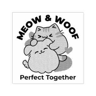 Adorable Cat and Dog Hug - Meow & Woof Design Permastempel