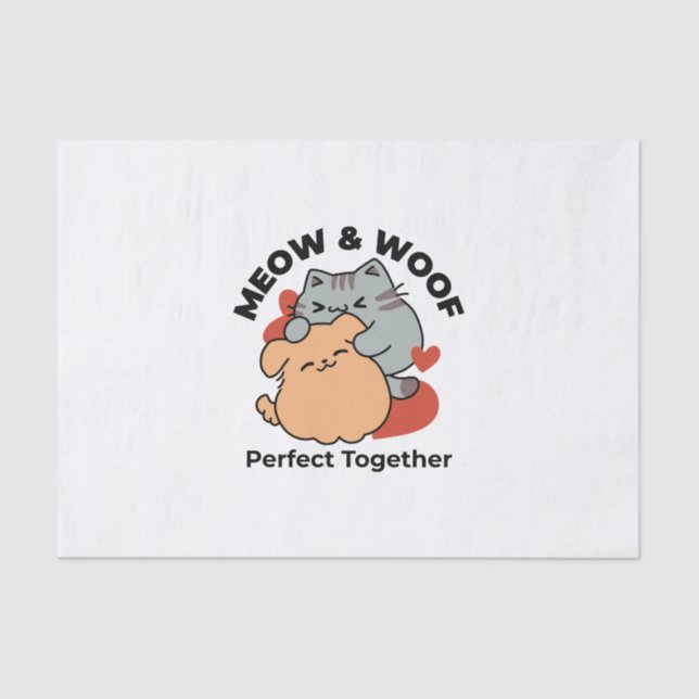 Adorable Cat and Dog Hug - Meow & Woof Design Seidenpapier (Vorderseite)