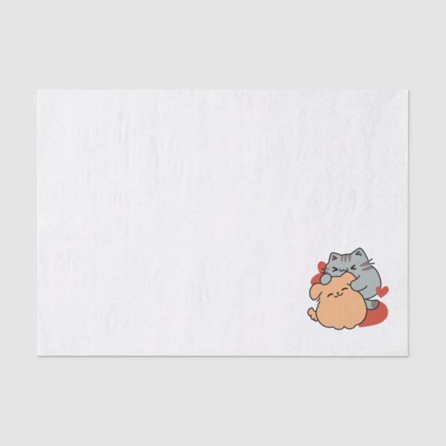 Adorable Cat and Dog Hug - Meow & Woof Design Seidenpapier (Vorderseite)