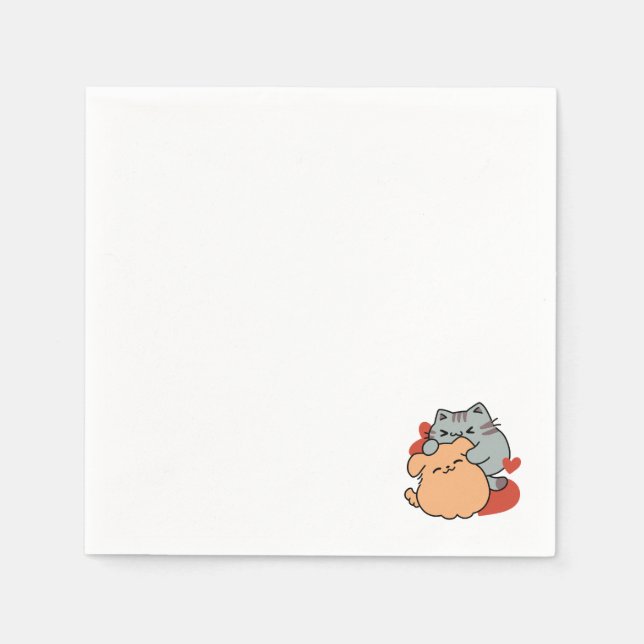 Adorable Cat and Dog Hug - Meow & Woof Design Serviette (Vorderseite)