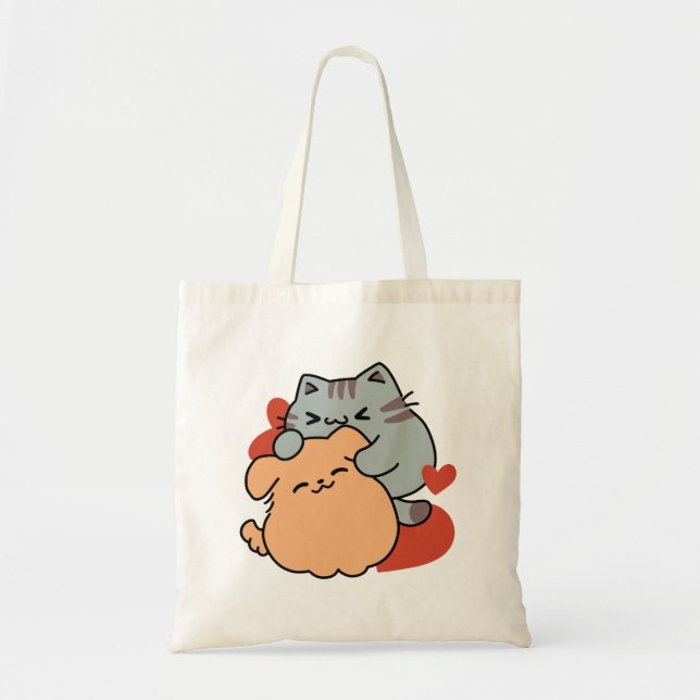 Adorable Cat and Dog Hug - Meow & Woof Design Tragetasche (Vorne)