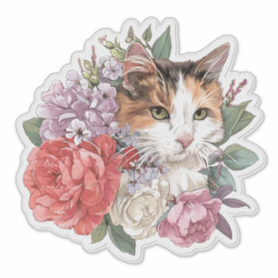 Adorable cat and flower bouquet aufkleber
