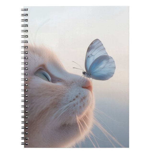 Adorable Cat & Blue Butterfly Spiral Notebook Notizblock (Vorderseite)