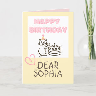Adorable Cat&Cake Happy Birthday Card Karte