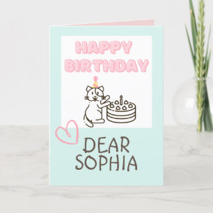 Adorable Cat&Cake Happy Birthday Card Karte