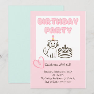 Adorable Cat&Cake Invitation Anniversaire 