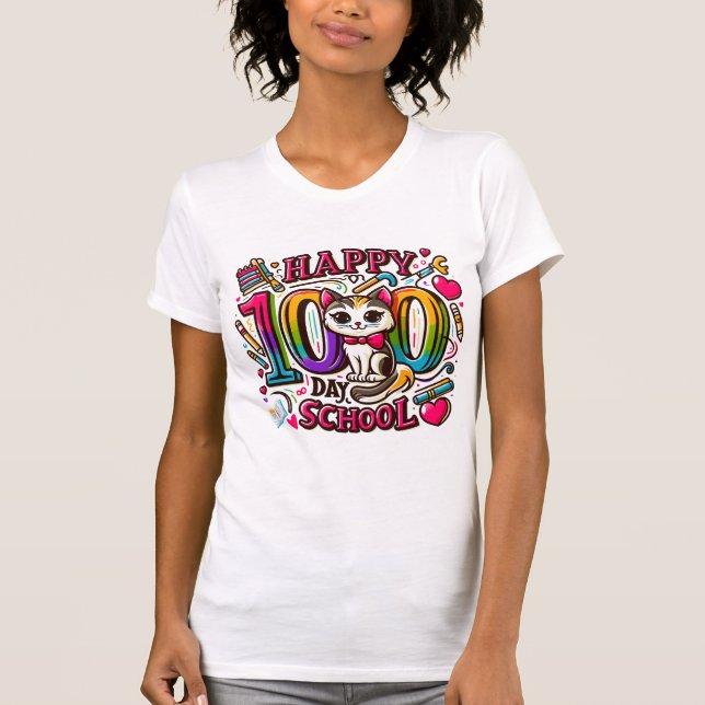 Adorable Cat Celebrates 100th Day of School Niedli T-Shirt (Vorderseite)