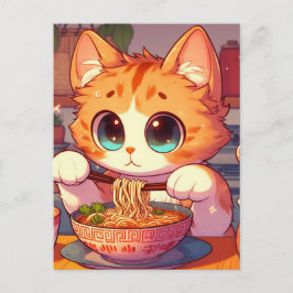 Adorable Cat Eating Ramen Noodles Postkarte