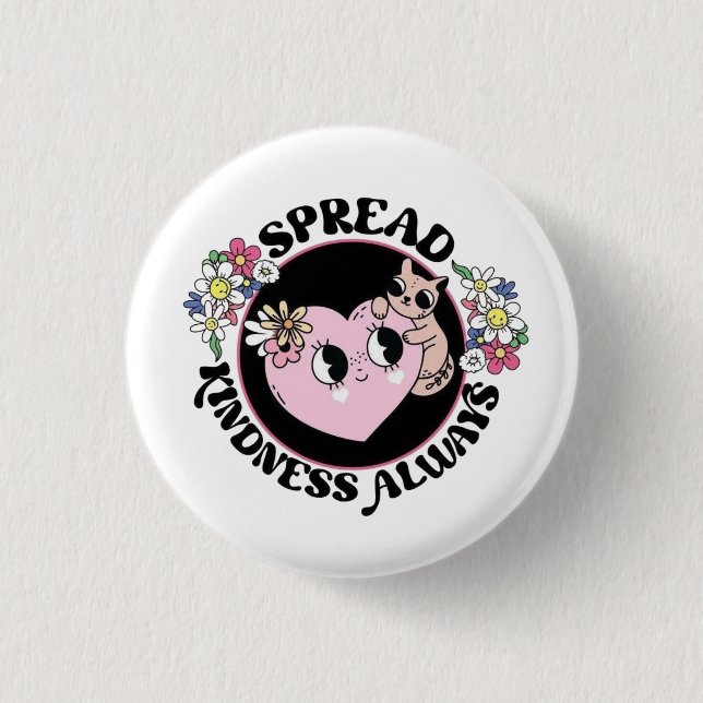 Adorable Cat & Flowers Button – Spread Kindness  (Vorderseite)