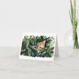 Adorable Cat Hiding in Bushes BLANK Karte