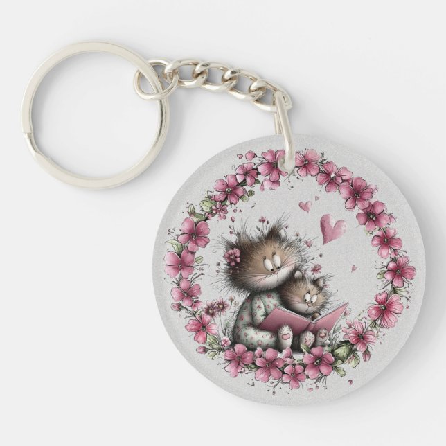 Adorable Cat Illustration Acrylic Keychain (Devant)