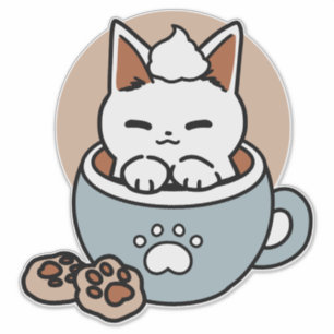 Adorable Cat in Tasse Holiday Design - Katze & Kak Aufkleber