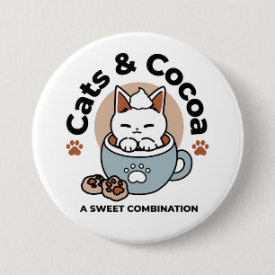 Adorable Cat in Tasse Holiday Design - Katze & Kak Button