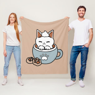 Adorable Cat in Tasse Holiday Design - Katze & Kak Fleecedecke