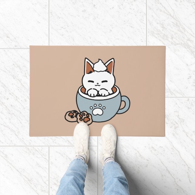 Adorable Cat in Tasse Holiday Design - Katze & Kak Fußmatte (Indoor)