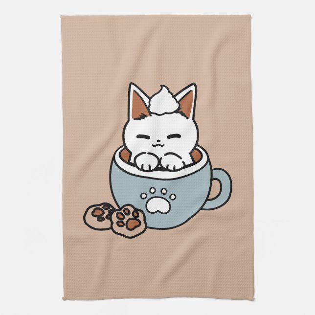 Adorable Cat in Tasse Holiday Design - Katze & Kak Geschirrtuch (Vertikal)