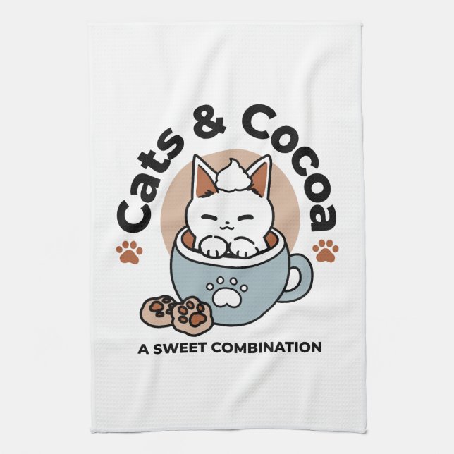 Adorable Cat in Tasse Holiday Design - Katze & Kak Geschirrtuch (Vertikal)